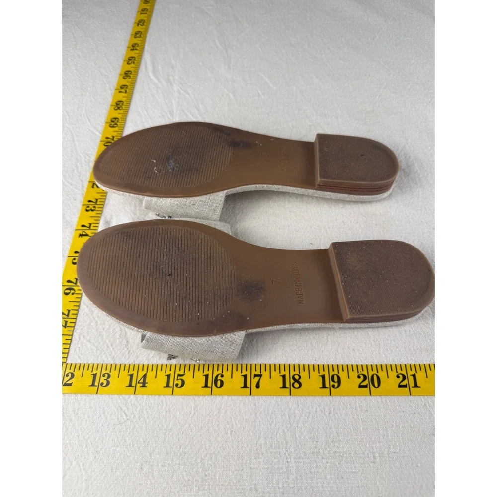 J.Crew Slide Sandals Women Sz 7 Beige Linen Chic Crystal Embellished Flat Mules
